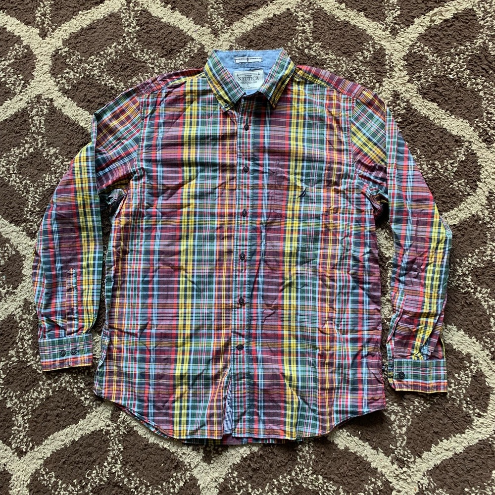 Nautica Plaid Colorful Button Down/Up Shirt L